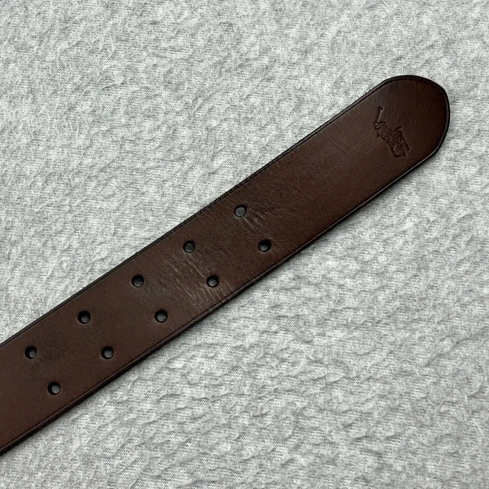 Polo Ralph Lauren Double Prong Leather Belt Mens 34 Brown Brass Buckle Logo 1.5